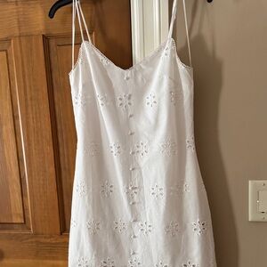 White Eyelet Mini Dress with Spaghetti Straps